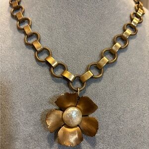 Handmade with some brass components and vin Elegant Gold Flower Pendant Necklace